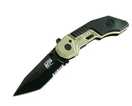 Military Police Tanto Knife – Black Desert Camo Serration 1