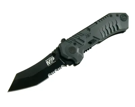 Military Police Tanto Knife – Scooped Tip, Black Serrated Edge 1