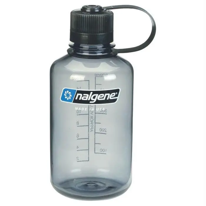 Nm1 Pointed Water Bottle – Gray Body With Black Lid 1