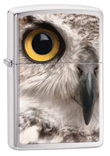 Owl Face Design Brushed Chrome Zippo Lighter 1