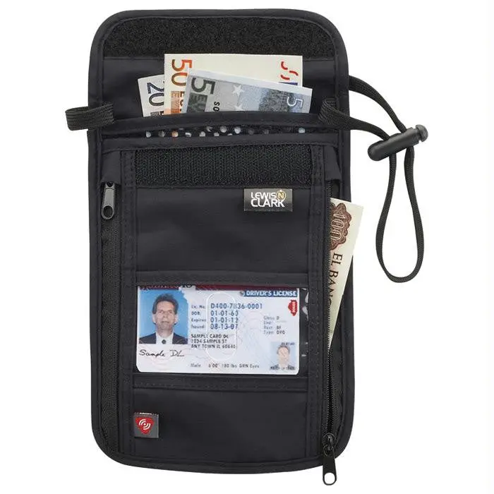 Rfid-Blocking Neck Pouch – Slim Black Design 1