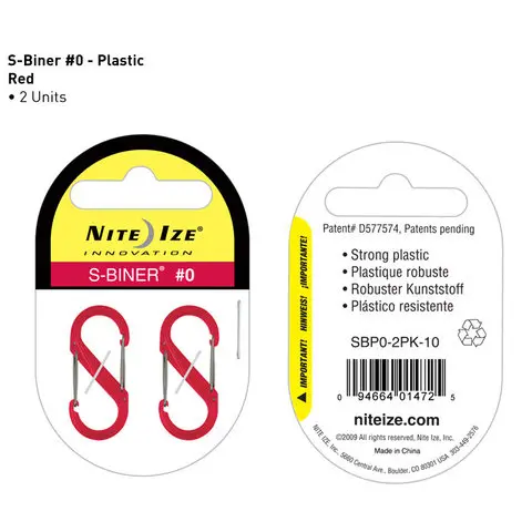 S-Biner Plastic #0 Clip – Red, 2-Pack 1