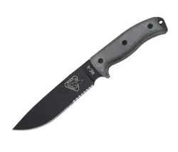 Serrated Black Blade Knife With Gray Micarta Handle 1