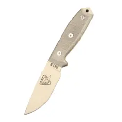 Slim Folding Knife With Plain Tan Blade And Green Micarta Handles 1