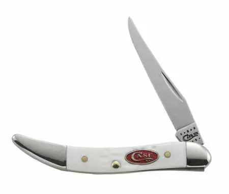 Small Texas Toothpick Knife With White Jigged Synthetic Handle 1