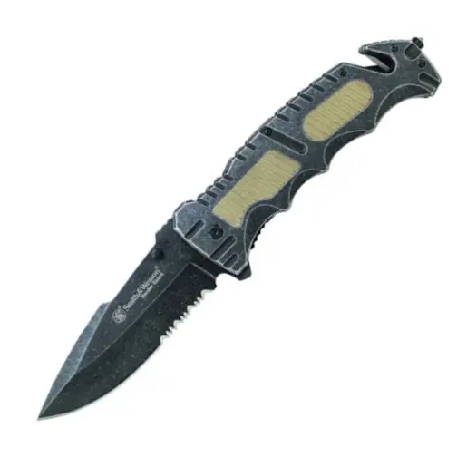 Smith & Wesson Liner Lock Folding Knife – Partially Serrated Blade 1