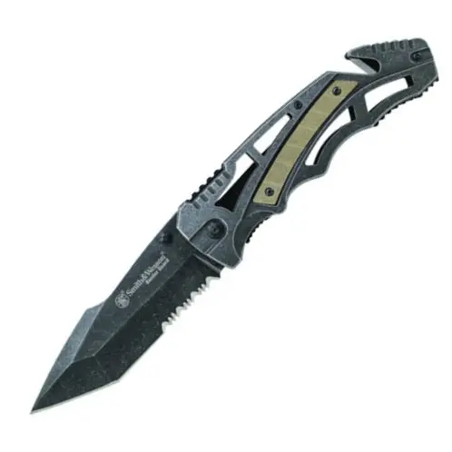 Smith & Wesson Liner Lock Folding Knife – Partially Serrated Blade 1