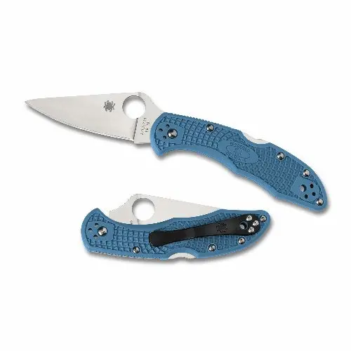Spyderco Delica Flat-Ground Plain-Edge Knife – Blue Frn Handle 1