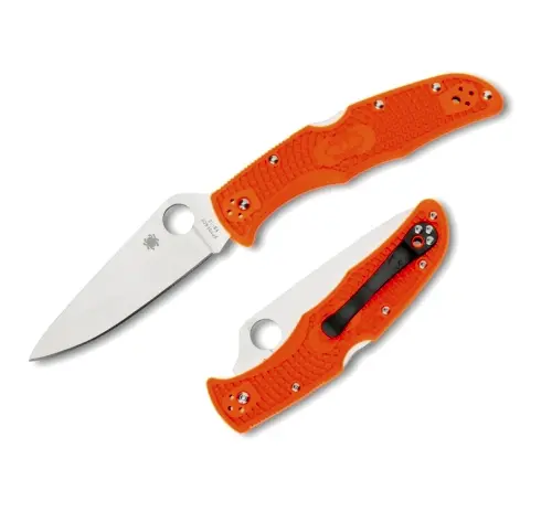 Spyderco Endura Flat-Ground Plain Edge Knife – Orange Frn Handle 1