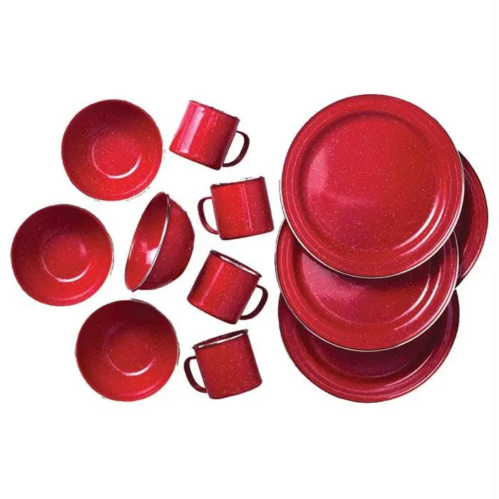 Stainless Steel Rimmed 12-Piece Tableware Set – Red Accent 1