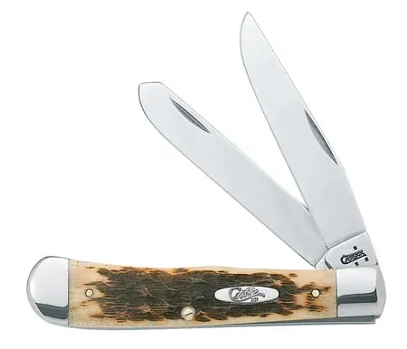 Stainless Steel Trapper Knife With Amber Bone Handles 1