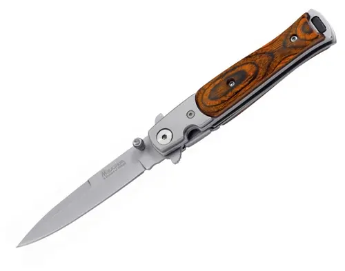 Stiletto-Style Liner-Lock Knife With Solid Wood Handle 1