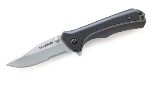 Stonewashed 9Cr18Mov Stainless Steel Folding Knife With 40% Serrated Edge 1