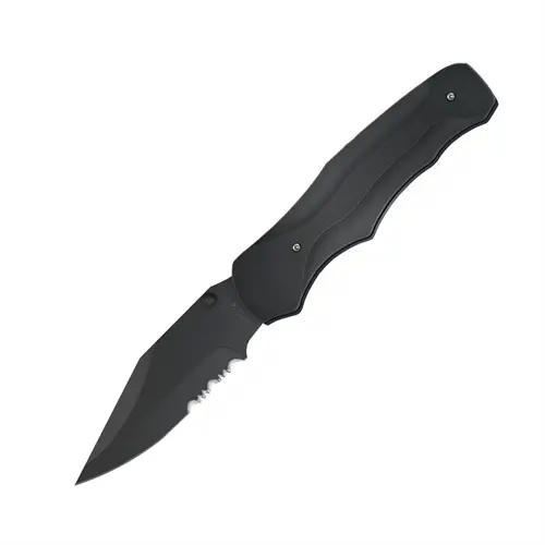 Tactical Folding Knife – Serrated Black Zytel Handle 1