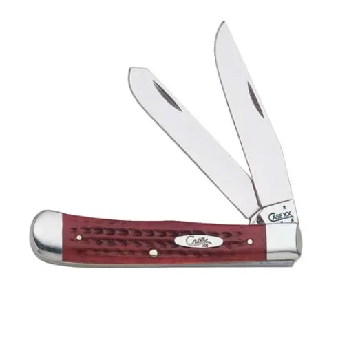 Trapper Style Pocket Knife With Worn Red Bone Scales 1