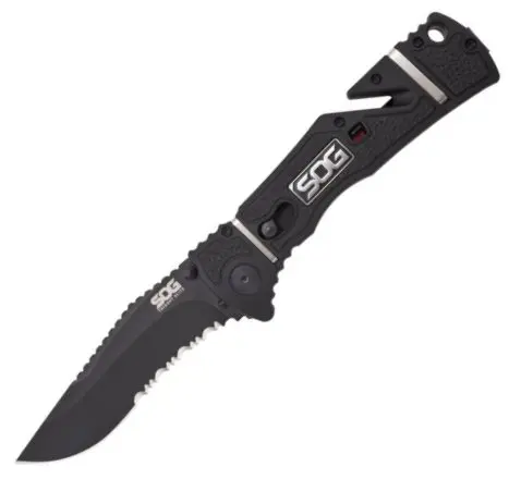 Trident Elite Tactical Knife – Partially Serrated Black Blade 1