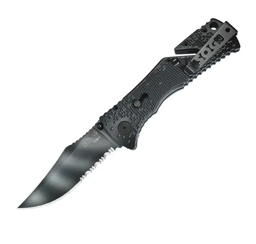 Trident Folding Knife With 1–2" Serrated Tiger-Striped Blade 1