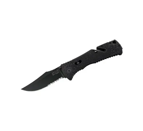 Trident Mini Tactical Knife – Partially Serrated, Black Tini Coated 1
