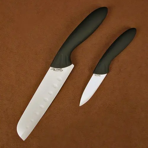 Two-Piece White Ceramic Santoku And Paring Knife Set 1