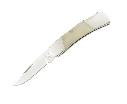 White Smooth Bone Executive Lockback Knife – Upswept Blade Profile 1