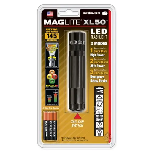 Xl50 Triple-Aaa Led Flashlight In Black Clamshell Packaging 1