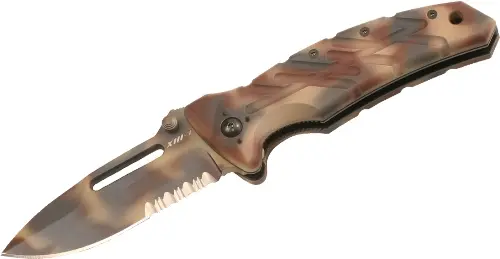 Xm-1Ds Desert Camo Folding Knife – Serrated Cutting Edge 1