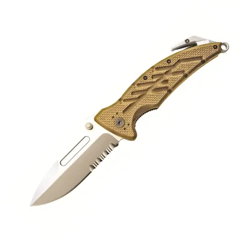 Xr-1 Desert Tan Rescue Folding Knife – Serrated Blade 1