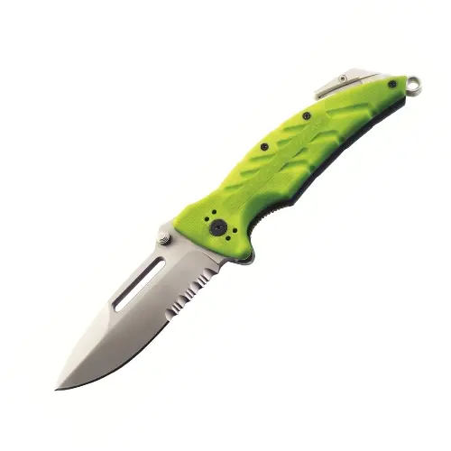 Xr-1 Safety Green Tactical Rescue Folder With Serrations 1