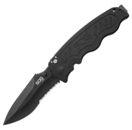 Zoom Folding Knife – Partially Serrated Black Titanium Blade 1